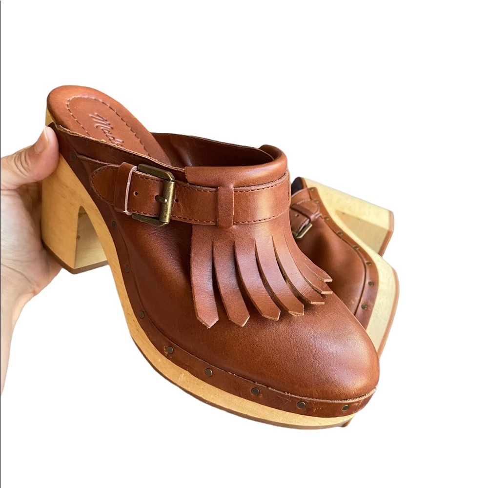 Madewell Fringed Chestnut Mules Slides - Picture 3 of 16